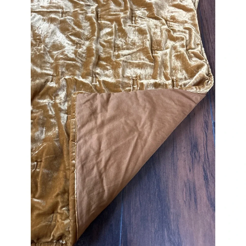 West Elm Lush Velvet Quilted Pillow Sham Mustard Gold Square Euro Cover 26